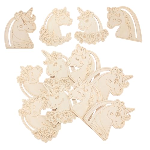 HOODANCOS 12 Stück Unvollendete Holz Einhorn Tags für Bastelarbeiten DIY Handwerk Holzfiguren für Kreatives Gestalten und Dekorieren von HOODANCOS