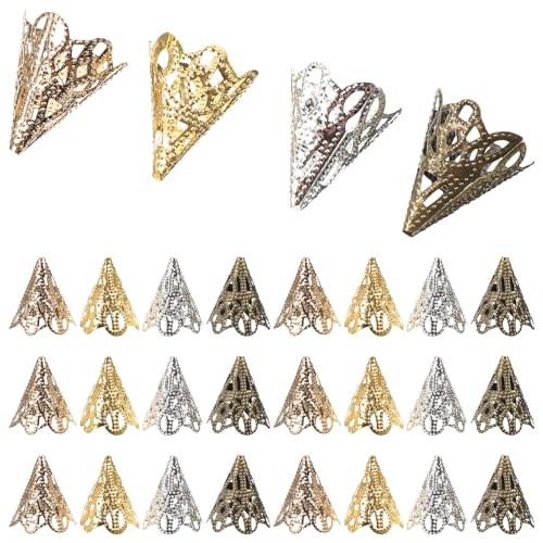 HOODANCOS 120 Stück Filigrane Blumen-Abstandshalter-Perlenkappen Tibetische Metallkegel Perlen-Endkappen Für Diy-Armband-Ohrring-Halsketten-Bastelbedarf von HOODANCOS