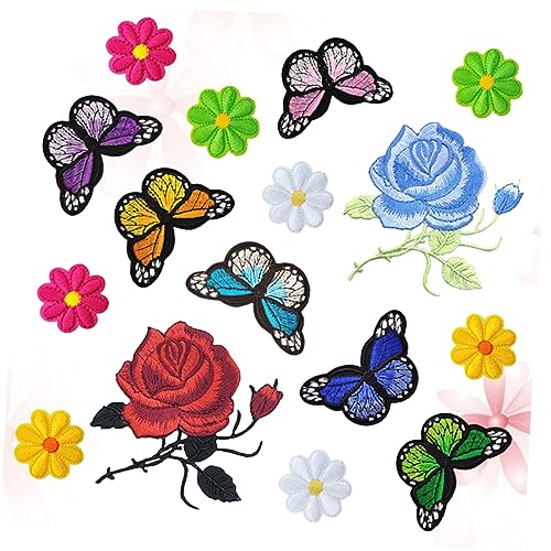 HOODANCOS 16Stücke Rosen Stickerei Patches zum Aufbügeln Applikationen für DIY Dekoration Kleidung Hüte und Mehr Vielfältige Muster für Projekte von HOODANCOS