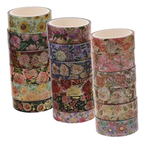 HOODANCOS 18Rollen Washi Stempelstil Klebeband Blumenmuster Washi Tape für Scrapbooking Geschenkverpackung und DIY Projekte Haftung Einfach Abzureißen von HOODANCOS