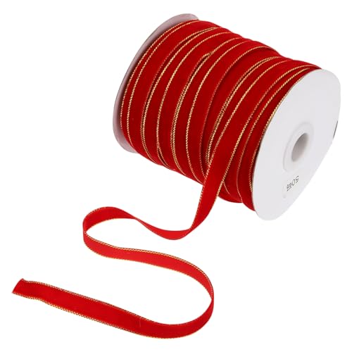 HOODANCOS 1Rolle Weihnachtliches Band Goldrand Samtband für Geschenkverpackungen DIY Bastelprojekte und Weihnachtsdeko für Festliche Bogen und Dekorationen HOODANCOS 1Rolle Weihnachtliches Band Goldrand Samtband für Geschenkverpackungen DIY Bastelprojekte und Weihnachtsdeko für Festliche Bogen und Dekorationen von HOODANCOS