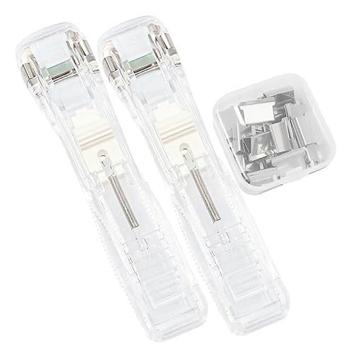 HOODANCOS 1Satz Klammerloser Hefter Heftgerät mit Nachfüllclips und Clipspender für Büro und Schule Transparent und Wiederverwendbar für Dokumente von HOODANCOS