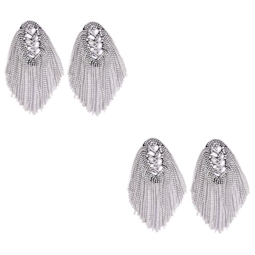 HOODANCOS 2 Paar Schulterklappen Schulterabzeichen Kostüm Dekoration Schulterpolster für damen Fransen Epaulette Schulterquasten aus Strass Ring Schulterbrett Quaste Schultermarke Silver HOODANCOS 2 Paar Schulterklappen Schulterabzeichen Kostüm Dekoration Schulterpolster für damen Fransen Epaulette Schulterquasten aus Strass Ring Schulterbrett Quaste Schultermarke Silver von HOODANCOS