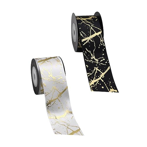 HOODANCOS 2 Rollen Hochwertiges Goldprägung Polyester Geschenkband Yards für Blumen Geschenkverpackungen und DIY Projekte Multifunktionales Dekoband für Feste und Bastelarbeiten von HOODANCOS