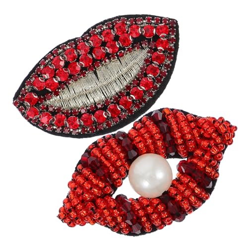 HOODANCOS 2 STÜCK Kreative DIY Kleidung Aufnäher Lippen Patch Handgefertigt Perlenverziert Zum Aufbügeln Und Nähen Für Jacken Hüte Kleidung Reparatur Und Dekoration von HOODANCOS