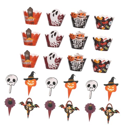 HOODANCOS 2 Sätze Halloween-kuchen-dekoration -cupcake-topper Horror-kuchendekorationen Kürbis Cupcake Liner Fledermaus Cupcake Topper Cupcake Toper Und Papier von HOODANCOS