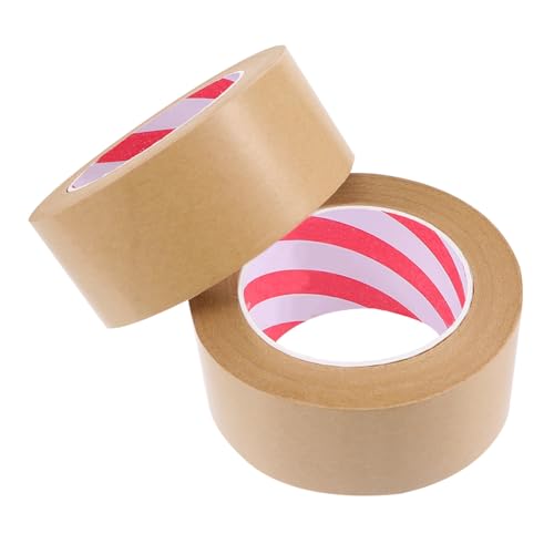 HOODANCOS 2 Stück Kraftpapier Klebeband Wasserfreies DIY Tape Starke Haftung für Verpackung Basteln und Fixieren von Kartons Lichtbraun von HOODANCOS