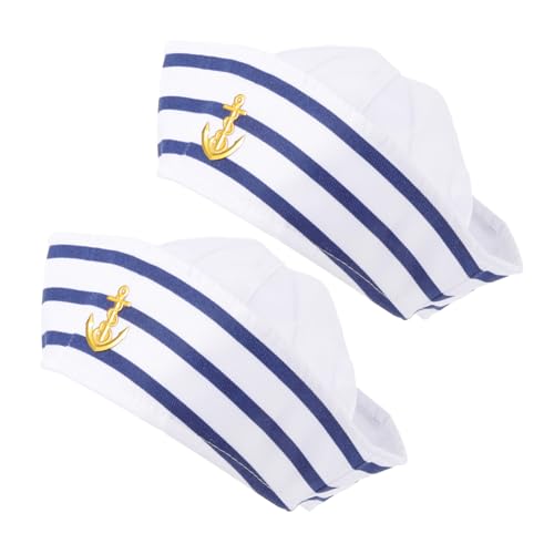 HOODANCOS 2 Stück Matrosenmütze Blau weiß Gestreift mit Klettband Unisex Kapitänshut für Party Cosplay Bühnenauftritt und Kostüm Zubehör von HOODANCOS