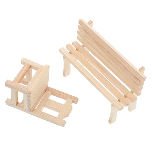 HOODANCOS 2 Stück Puppenhausbank Miniatur Parkmöbel Winzige Parkbank Puppenhaus Dekorationen Puppenhaus Zubehör Mini Puppenhaus Mini Puppenhaus Zubehör Spielhaus Beige von HOODANCOS