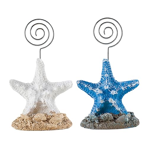 HOODANCOS 2 Stücke Zettelhalter Seestern nautisch für Schreibtisch Ornament Küstendekor Und hochzeitsdeko Tischkartenclips Tabletop -Zeichenhalter Memo -Kartenhalter Foto-Memo-Clip Metall von HOODANCOS