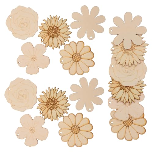 HOODANCOS 20 Stück Holzhandwerk Blumendraht Glyzinien Mini gefälschte Pflanze dekoration Kinderhandwerk frühlingsdeko Holzausschnitte zum Basteln Kunsthandwerk aus Holz Hanfseil Beige von HOODANCOS