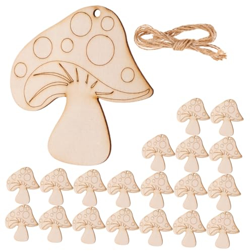 HOODANCOS 20 Stück Pilzförmige Holzscheiben Garten Pilze Outdoor-dekoration Party Pilz Zeug Pilzdekoration Gartenpilze Einladung Mini-pilze Kunsthandwerk Dekorationen Sachen Hanfseil von HOODANCOS