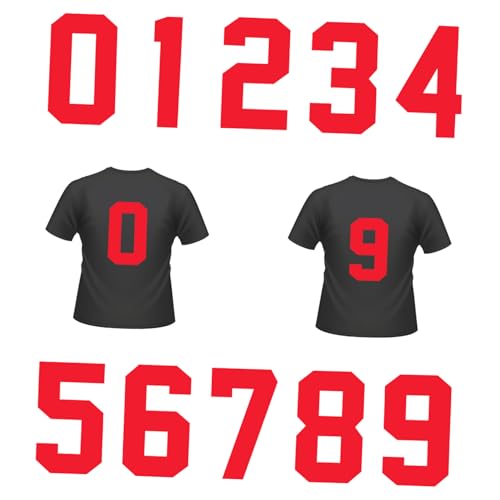 HOODANCOS 20 Stück Teiliges Rote Aufbügelzahlen für Kleidung DIY Textil Aufkleber zum Bügeln T Shirts Jeans Hüte Taschen Selbstklebende Wärmeübertragungszahlen für Stoffdekoration von HOODANCOS