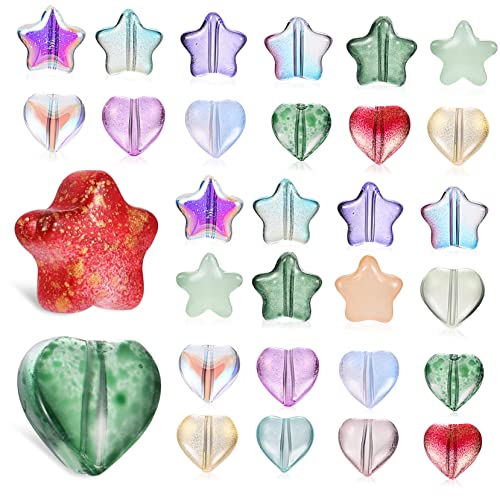 HOODANCOS 200 Stück Bunte Stern und Herzperlen für DIY Schmuck Sternform Herzform Hochwertige Glasperlen zum Basteln von Armbändern und für Kreative Projekte von HOODANCOS