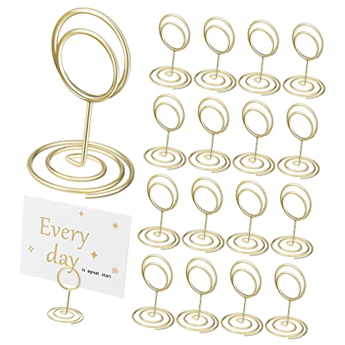 HOODANCOS 20Stücke Tischnummer Halter aus Goldene Platzkartenhalter mit Spiralbasis Memo Clip für Hochzeit Party Büro und Zuhause Stabiler Fotohalter Design von HOODANCOS