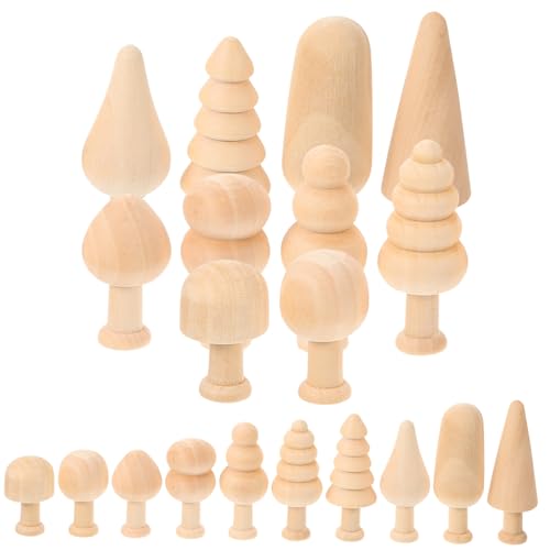 HOODANCOS 20Stücke Unvollendete DIY Holzbäume zum Bemalen Mini Holzfiguren für Maldekoration und Graffiti Projekte für Familien von HOODANCOS