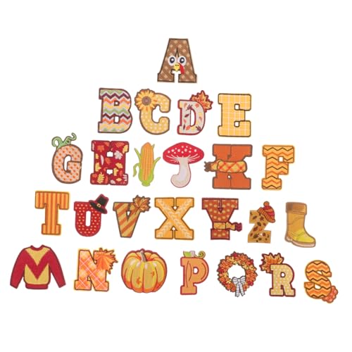 HOODANCOS 26 Stück Buchstaben-Patch Brief Alphabet gestickte Aufnäher nähen Flicken für Kleidung Stickerei-Patch mit Herbstmotiv Buchstaben aus Stoff Buchstaben aufbügeln Polyester von HOODANCOS