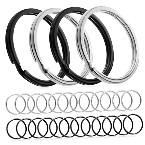 HOODANCOS 28Stücke Schlüsselringe und Schwarze und Silberne Metallringe für Schlüsselanhänger Handwerk und DIY Projekte und Leicht von HOODANCOS