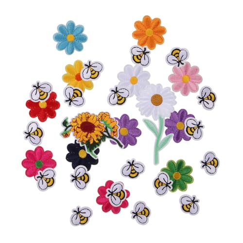 HOODANCOS 36 Stück Sonnenblumenfeld nähzubehör blumenmuster reparaturflicken Blumenbeete Stickereiflecken Stoff kleider bügeleisen Kleidungsstück Applikation gestickte Aufnäher Polyester von HOODANCOS