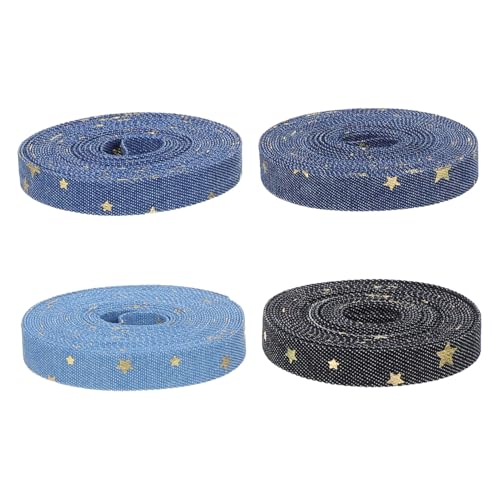 HOODANCOS 4 Rollen Goldene Sternen Denim Band Dekoratives Ribbon für Diy Bow Making Bekleidungszubehör und Party Dekorationen Vielseitig Einsetzbar HOODANCOS 4 Rollen Goldene Sternen Denim Band Dekoratives Ribbon für Diy Bow Making Bekleidungszubehör und Party Dekorationen Vielseitig Einsetzbar von HOODANCOS