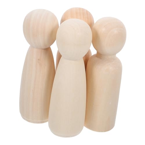 HOODANCOS 4 Stück Holzpuppenspielzeug Basteln Peg People Holz Peg Dolls Holzpuppe Ornament Holzmenschen Holzpuppen Holzpuppenmodell DIY Peg Doll Decor Miniaturdekor DIY Puppe Beige von HOODANCOS