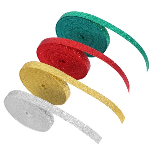 HOODANCOS 4 Stück Polyester Metallic Band Dekoratives Geschenkband für Diy Bastelprojekte Hochzeiten und Weihnachtsdekoration Langlebig und Wiederverwendbar von HOODANCOS