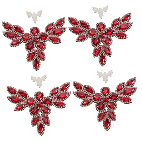 HOODANCOS 4 Stück Schuhblume Aus Strass Klebstoff Stoffflecken Bestickt Patch Jacke Flicken Aufnähen Bügelnflecken Kleidungsflicken Selber Machen Heißschmelzkleber Rot von HOODANCOS