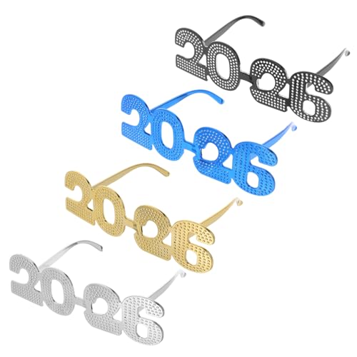 HOODANCOS 4 Stück Teiliges Silvesterbrillen mit Glitzer Lustige Zahlenparty Brille für Foto Requisiten Leichte Auffällige Neujahrs Accessoires für Familienfeiern und Themenpartys von HOODANCOS