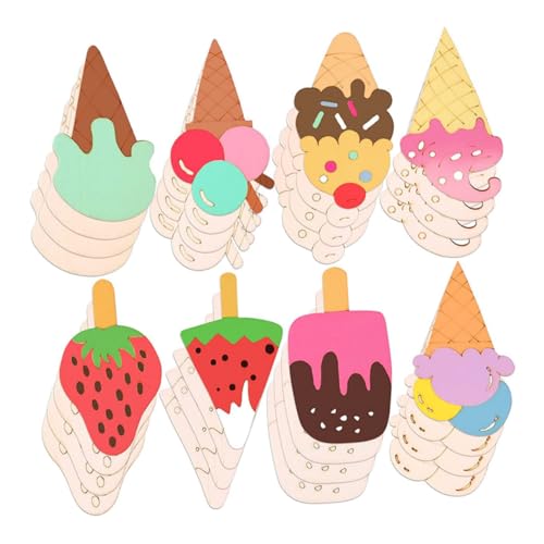 HOODANCOS 40 Stück Teiliges Holz DIY Eiscreme Motiv Unbehandelte Holzscheiben zum Bemalen Kreative Holzornamente für Kunstprojekte und Individuelle Dekoration von HOODANCOS