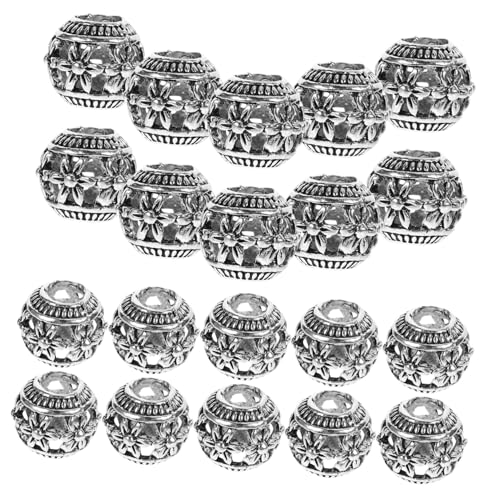 HOODANCOS 40 Stück hohle Perlen antike Abstandsperlen Perlen für Schmuckhersteller Armband Perlen Metallperlen zur Herstellung von Armbändern Perlen für die Herstellung von Armbändern Silber von HOODANCOS