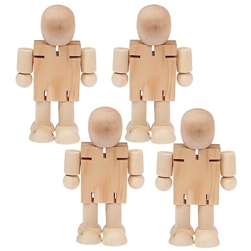 HOODANCOS 4Stücke Unfertige Holzfiguren Puppenmodelle DIY Holzroboter für Bastelprojekte Dekoration für Zuhause und Büro von HOODANCOS
