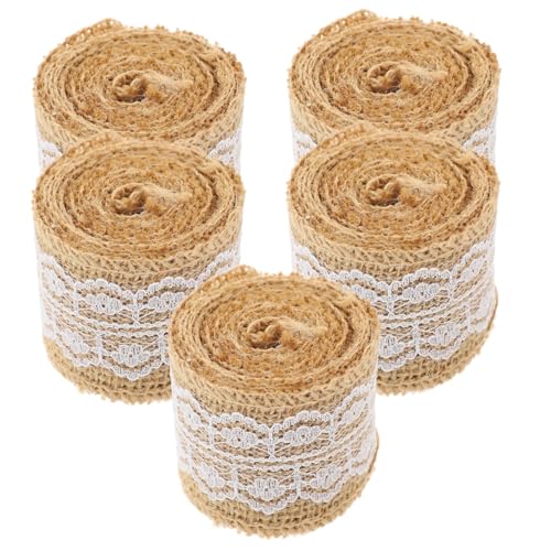 HOODANCOS 5 Rollen Jute Spitzenband Natürliche Dekorationsbänder für Hochzeiten und DIY Handwerk Robuste Wiederverwendbare Ribbons mit Spitze für Kreative Tischdeko und Bastelprojekte HOODANCOS 5 Rollen Jute Spitzenband Natürliche Dekorationsbänder für Hochzeiten und DIY Handwerk Robuste Wiederverwendbare Ribbons mit Spitze für Kreative Tischdeko und Bastelprojekte von HOODANCOS