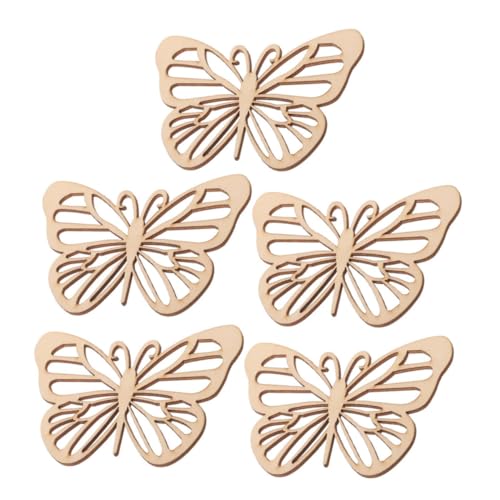 HOODANCOS 5 Stück Holzchip -Ornamente Schmetterlingsförmige Scheiben Schmetterlingsparty Schmetterling Holzdeko Unvollendete Holzstücke schmetterling geburtstag dekorationen Beige von HOODANCOS