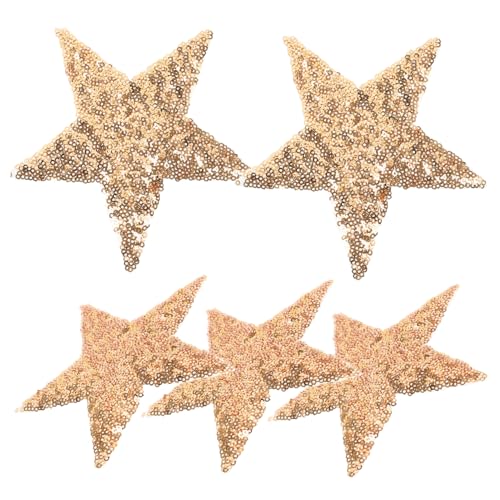 HOODANCOS 5 Stück Mit Pailletten bestickter Aufnäher Party-Hochzeit warme Stellen Sternenflecken Reparaturflicken für Pufferjacken Patch-Ornamente Paillettenflicken zum Aufbügeln Golden von HOODANCOS