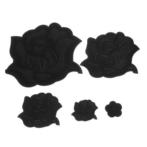 HOODANCOS 5 Stück Rosenaufnäher zum Aufbügeln Rosenblumenfleck Flicken für Kleidung Aufnäher für Vintage-Kleidung Schwarzer Patch Stoff Patch Hutflicken aufbügeln Blumenbeete Baumwolle Black von HOODANCOS