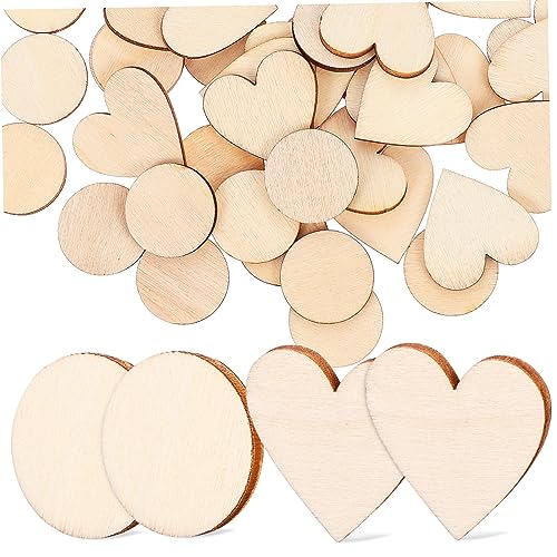 HOODANCOS 50 Stck DIY Holzscheiben Blanko Holzscheiben für Bastelarbeiten Gravur Malerei Runde und Herzförmige Holzstücke für Kreative Projekte von HOODANCOS