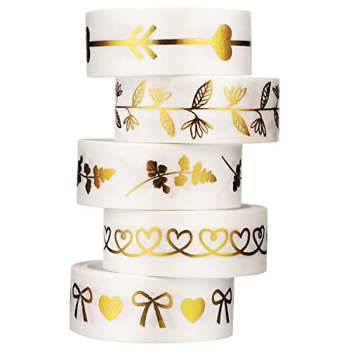 HOODANCOS 5Rollen Washi Tape mit Dekoratives Klebeband mit Bronzing Design für DIY Scrapbooking und Tagebuchgestaltung Hochwertiges Wiederverwendbares Bastelband mit Klaren von HOODANCOS