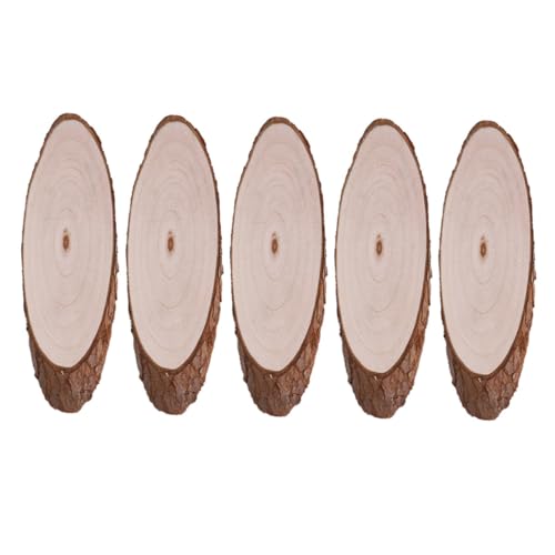 HOODANCOS 5Stücke Dekorative Holzscheiben Unfertige Oval Holzstücke für DIY Projekte zum Färben und Basteln von HOODANCOS