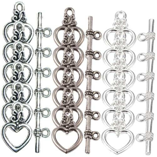 HOODANCOS 60Sätze Herzförmige Toggle Verschlüsse Legierung Teiliges für DIY Schmuck Antike Silberne Antike Grüne und Silberne Verschlüsse für Armband von HOODANCOS