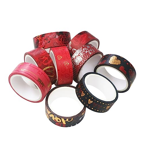 HOODANCOS 9 Rollen Teiliges Washi Tape für Valentinstag Dekorative Papierbänder mit Bronzing für DIY Scrapbooking und Geschenkverpackung Buntes Klebeband für Kreative Projekte von HOODANCOS