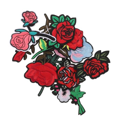 HOODANCOS 9 Stück Gestickter Stoffaufnäher Blumen- Flicken Für Kleidung Bestickt Rose Flecken Aufnäher Mit Blumenstickerei Nähen Patch Die Diy Bügelflicken Mantelflicken Rot Stickgarn von HOODANCOS