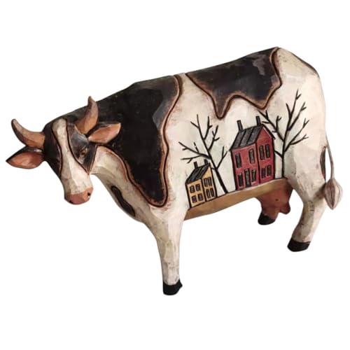 HOODANCOS Kuhskulptur Aus Harz Dekorative Kuh Statue Für Zuhause Kleine Kuh Figurine Für Tischdekor Robustes Kuhornament Handgefertigte Kuhmodell von HOODANCOS