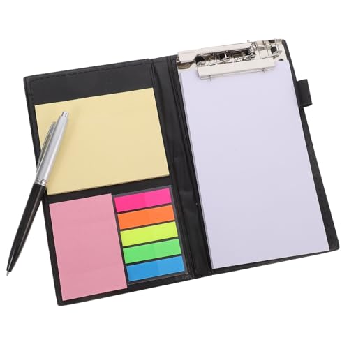 HOODANCOS Notizbuch Set mit Klemmbrett und Kugelschreiber Rechteckige Notizen und Index Tabs Organizer für Büro und Lehrer Schwarzes PU Tragbar und Multifunktional von HOODANCOS