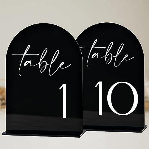 HOODO Black Arch Hochzeitstischnummern 1–10 mit Ständer, 12,7 x 17,8 cm, gewölbte Acrylschilder und Halter, schwarzer Bogen, Tischnummern für Hochzeitsempfang, Tafelaufsatz, Party, Jahrestag, von HOODO