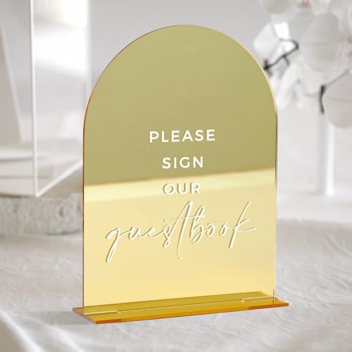 HOODO Goldenes verspiegeltes Acryl-Gästebuch-Schild für Empfang, 15,2 x 20,3 cm, goldfarben, verspiegelt, Acryl, Tischschild für Hochzeit, Party, Veranstaltung HOODO Goldenes verspiegeltes Acryl-Gästebuch-Schild für Empfang, 15,2 x 20,3 cm, goldfarben, verspiegelt, Acryl, Tischschild für Hochzeit, Party, Veranstaltung von HOODO