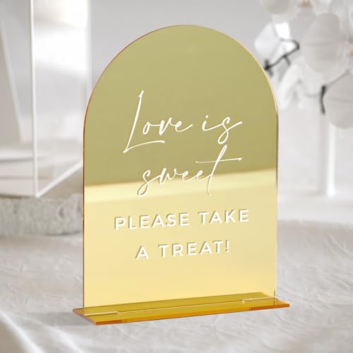 HOODO Goldenes verspiegeltes Acrylschild mit Aufschrift "Love is Sweet", 15,2 x 20,3 cm, goldfarben, verspiegelt, Acryl-Schild, Tischschild mit Aufschrift "Please Take A Treat" für Hochzeit, HOODO Goldenes verspiegeltes Acrylschild mit Aufschrift "Love is Sweet", 15,2 x 20,3 cm, goldfarben, verspiegelt, Acryl-Schild, Tischschild mit Aufschrift "Please Take A Treat" für Hochzeit, von HOODO