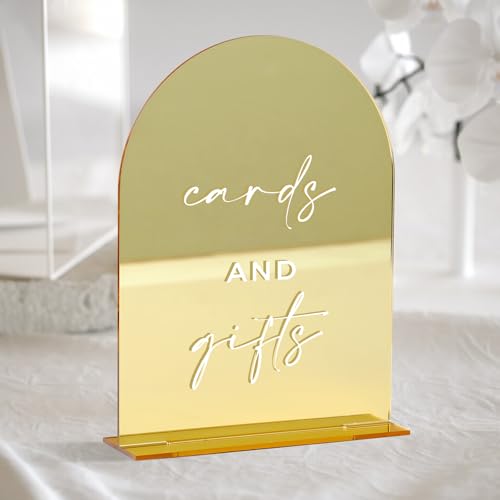 HOODO Goldfarbenes Spiegel-Acryl-Schild für den Empfang, 15,2 x 20,3 cm, goldfarbener Spiegel-Acrylbogen, Tischschild für Hochzeit, Party, Veranstaltung von HOODO