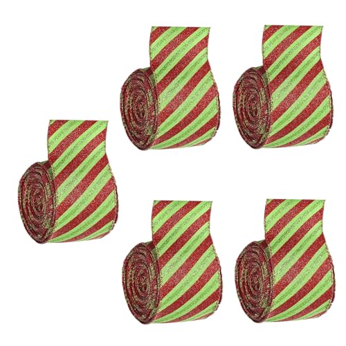 5 Rollen Festival gestreifte Bänder zum Verpacken von stilvollen Weihnachtsbaum-Dekoration, dekoratives Geburtstagsparty-Zubehör 5 Rollen Festival gestreifte Bänder zum Verpacken von stilvollen Weihnachtsbaum-Dekoration, dekoratives Geburtstagsparty-Zubehör von HOOLRZI