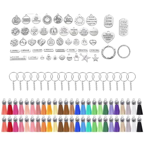 Beadable Keychain Making Kits Stylish Keyring Set with Inspirational Charm and Leather Fringes Jewelry Crafting Supplies von HOOLRZI