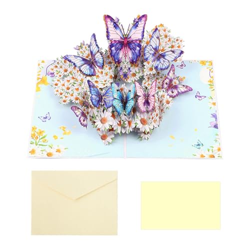 Einzigartige 3D-Geburtstagskarte mit bunten Schmetterlingen und Blumen, handgefertigte Grußkarte mit Umschlag, Jahrestag von HOOLRZI